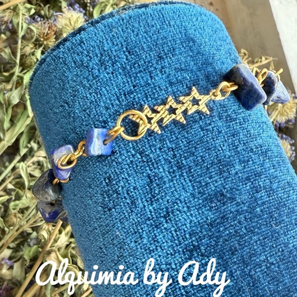 Alquimia Blue and Gold Beaded Bracelet with Chain Link - Picture 1 of 2